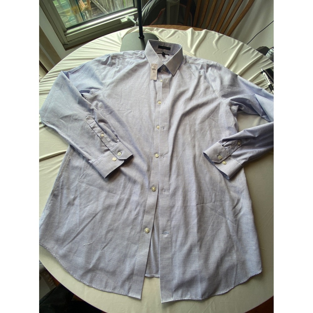 Banana Republic Mens XL Tall Slim Fit Non-Iron Cotton Dress Shirt Blue Square
